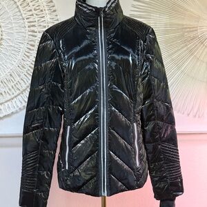 Blanc Noir Shiny Black Down Puffer Jacket, sz L